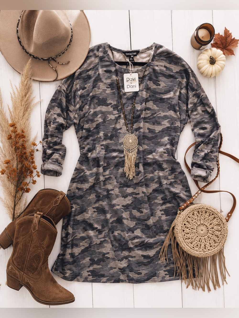 DAVI & DANI Boutique Camo Sweater Dress Size 2X New!